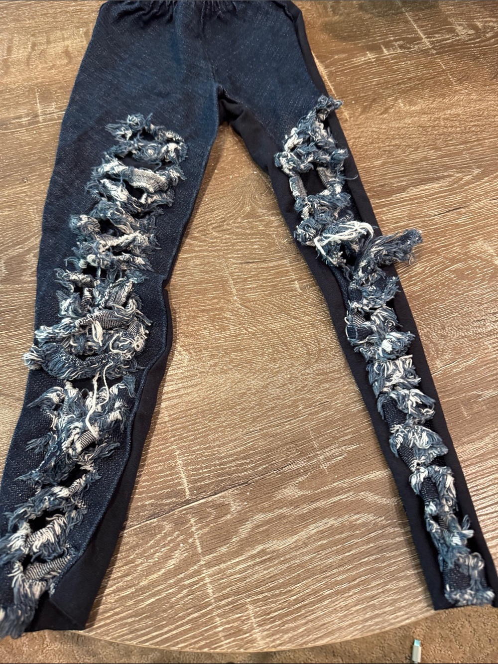 Kids Distressed Fringe Leggings - Navy